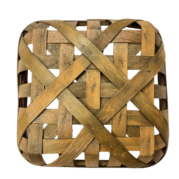 Woven Wood Tobacco Basket 12.5" Square Rustic Farmhouse Decor Primitive Tray NEW - Picture 3 of 8